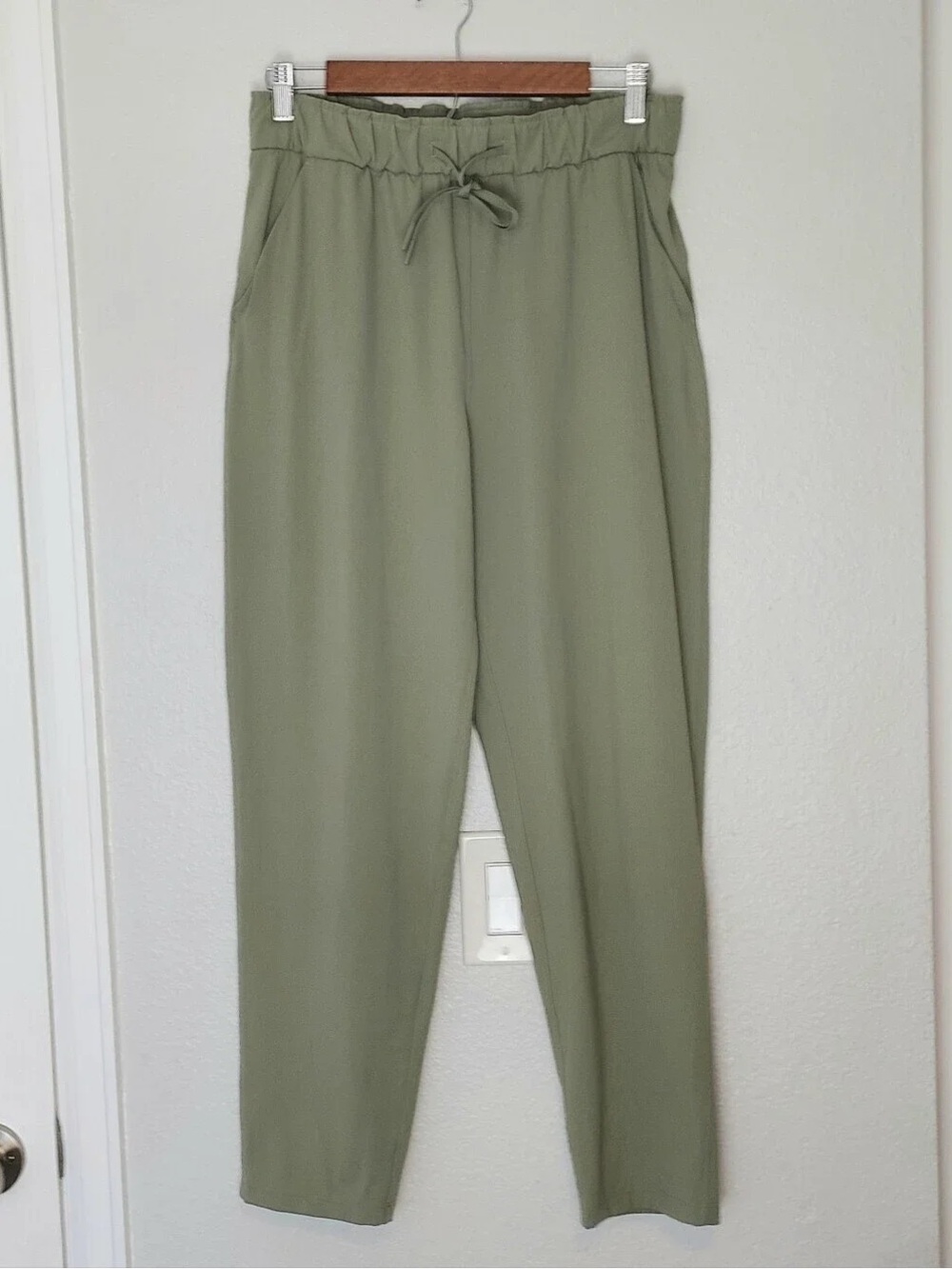 Neutral Olive Straight-Leg Drawstring Pants